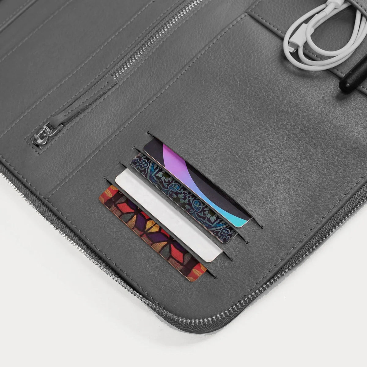 The Eclectic Grey Leather Folio Organizer