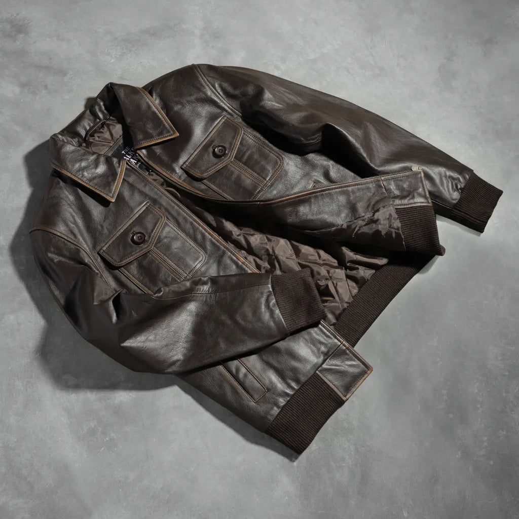 [FS] Aaron Brown Leather Bomber Jacket
