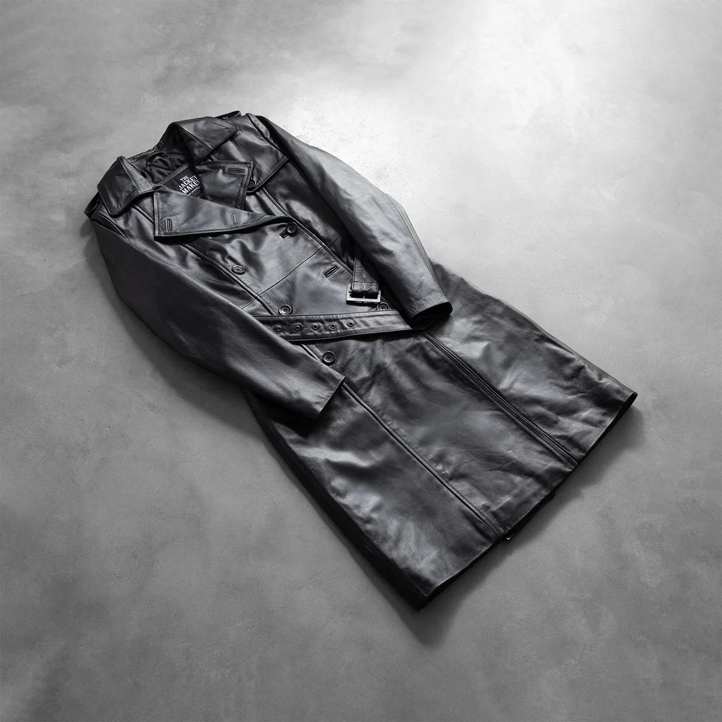 Alice Black Double Breasted Leather Coat