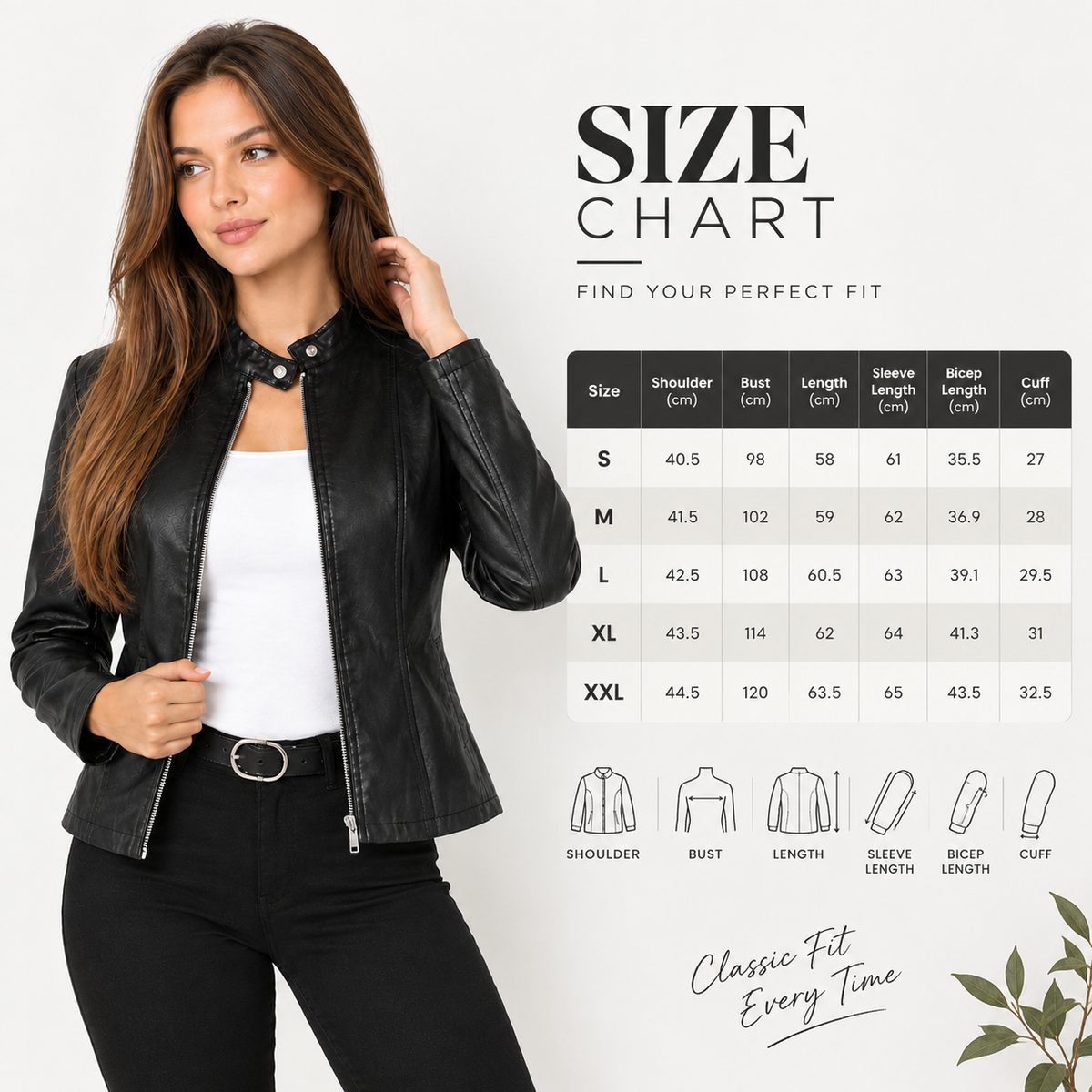 Women's PU Leather Jacket – Casual Zip-Up Long Sleeve Biker Jacket