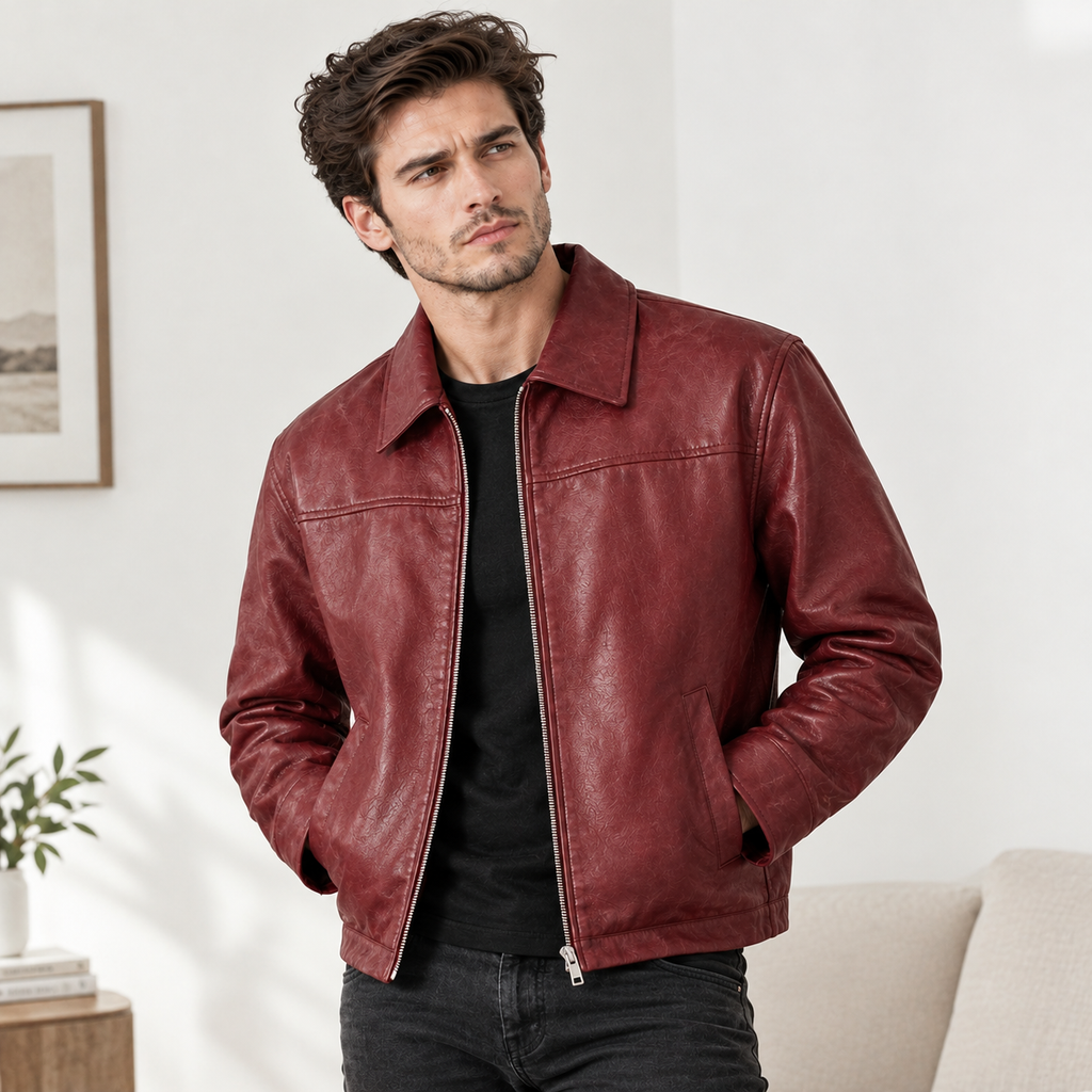 Men’s PU Leather Jacket – Casual Zip-Up Jacket for Everyday Wear