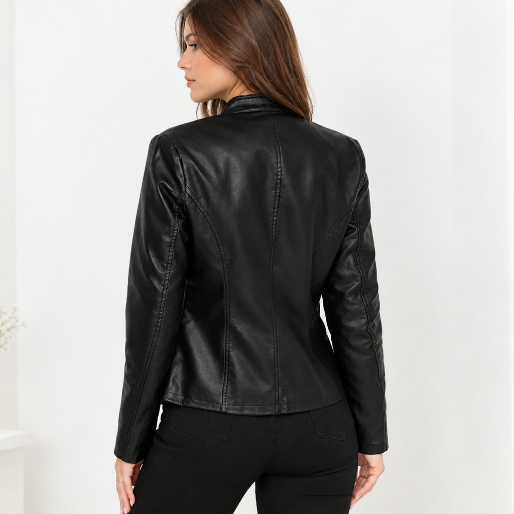 Women's PU Leather Jacket – Casual Zip-Up Long Sleeve Biker Jacket