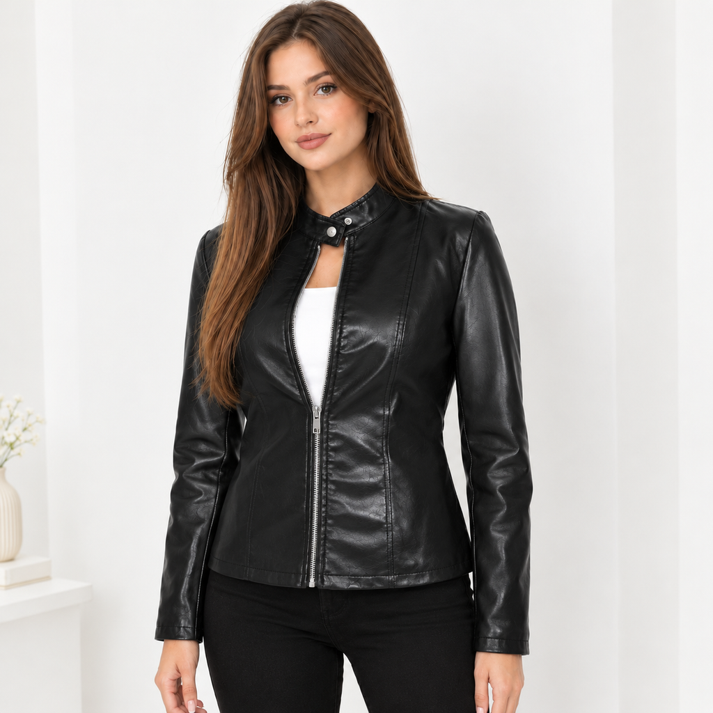 Women's PU Leather Jacket – Casual Zip-Up Long Sleeve Biker Jacket