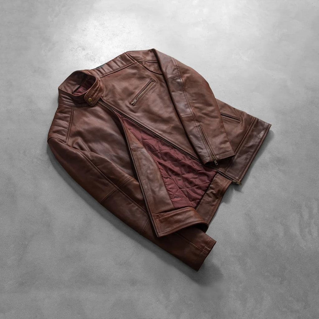 Dean Brown Leather Biker Jacket