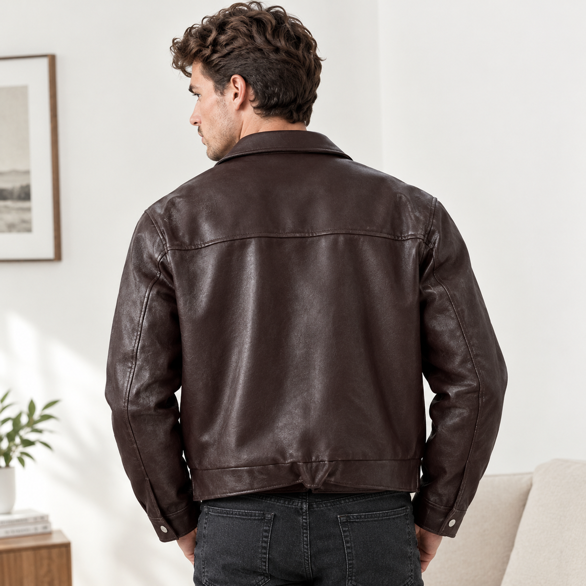 Men’s PU Leather Jacket – Casual Zip-Up Jacket for Everyday Wear