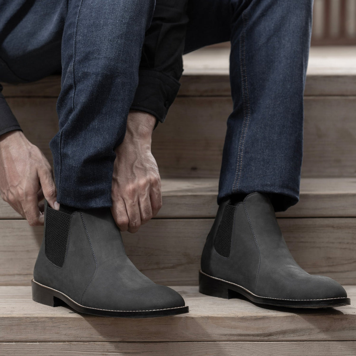 Clarkson Chelsea Grey Nubuck Leather Boots - StudGuard