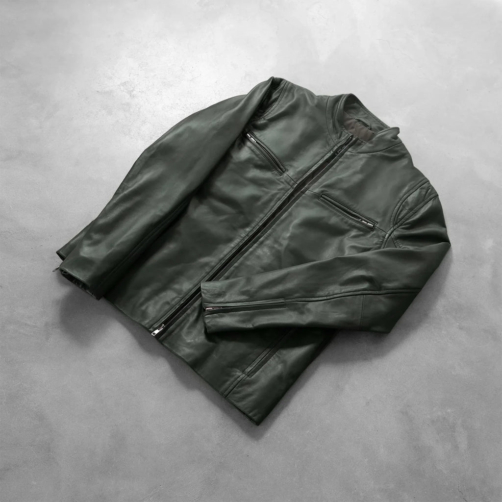 Ionic Green Leather Biker Jacket