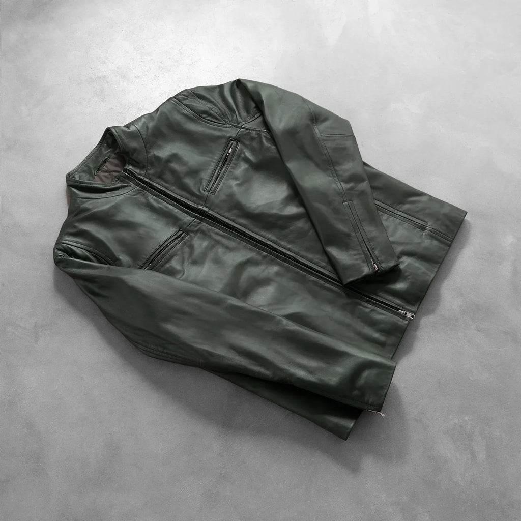 Ionic Green Leather Biker Jacket