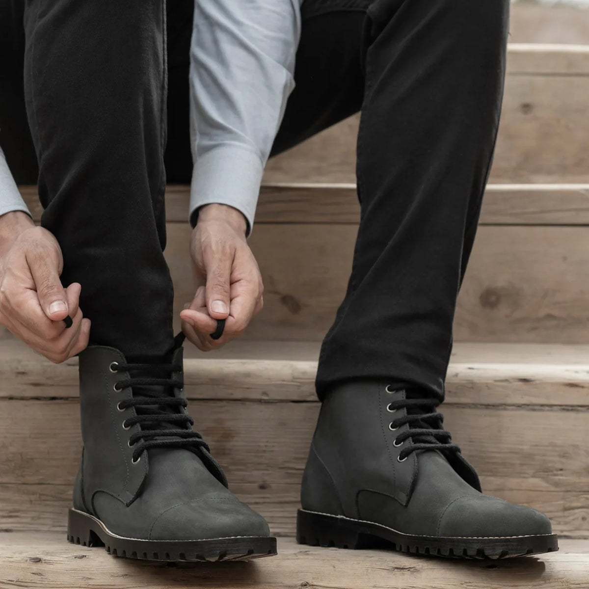 Knight Derby Matte Black Pullup Leather Boots - TerraGrip
