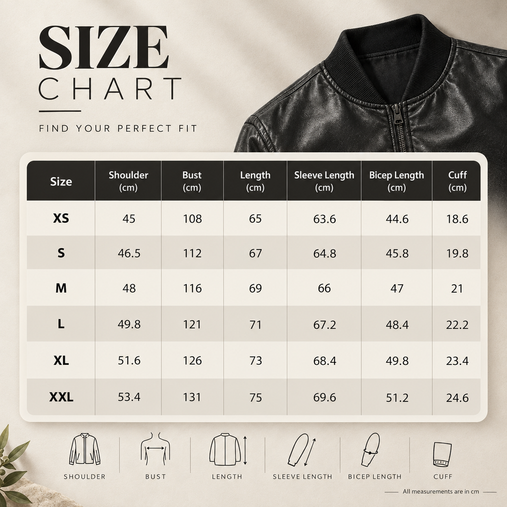 Men’s Black Faux Leather Bomber Jacket – Zip-Up Autumn Jacket
