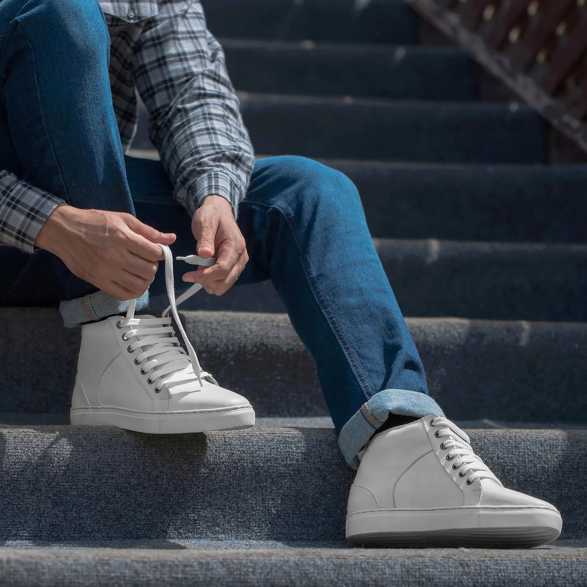 Marty High Top White Leather Sneakers