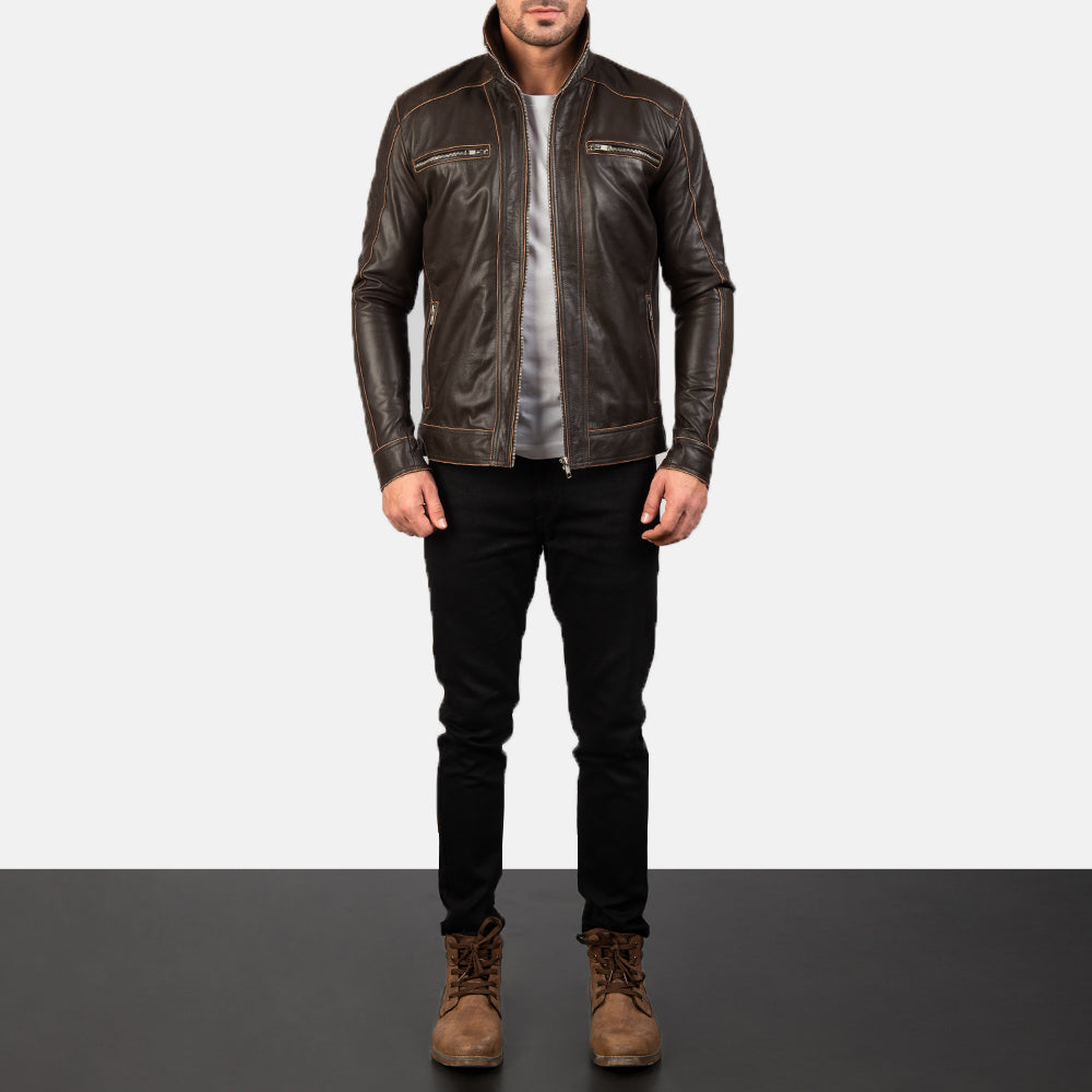 Hudson Brown Leather Biker Jacket