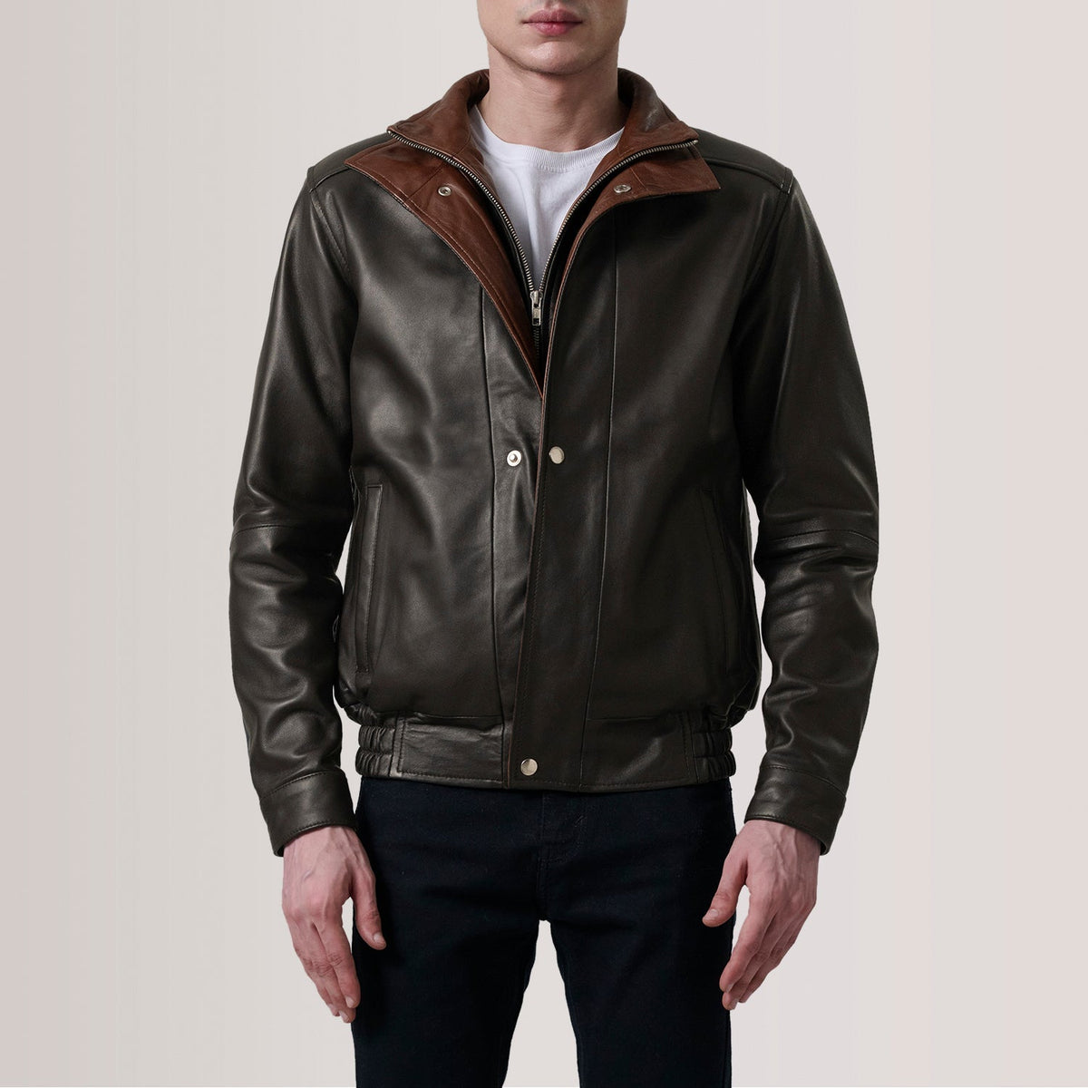 Alfred Brown Leather Bomber Jacket