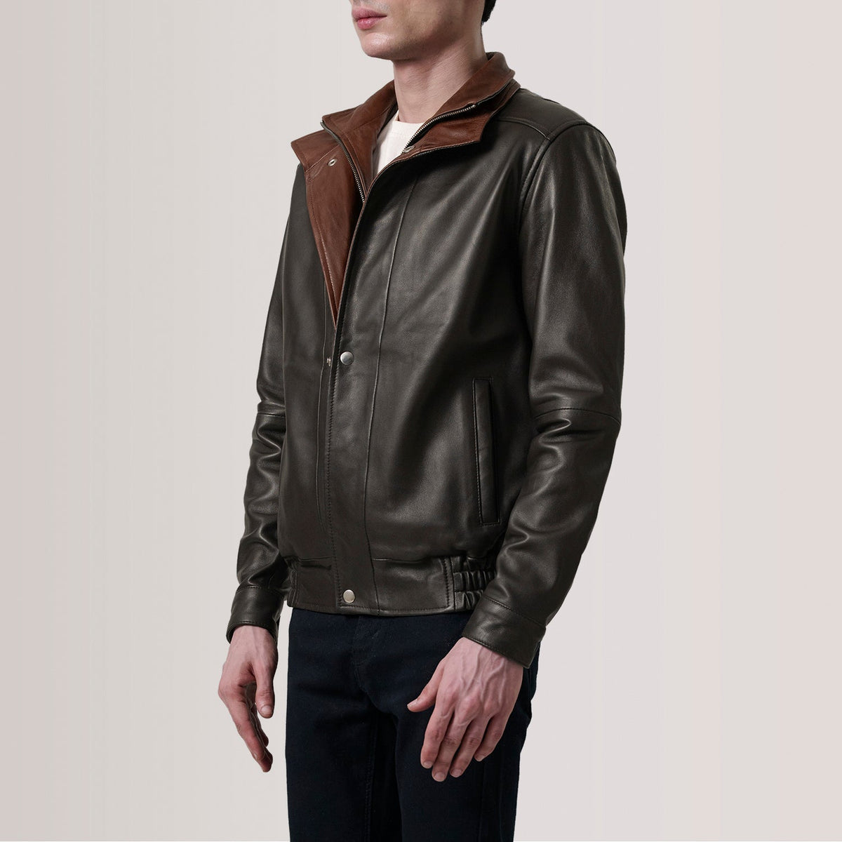 Alfred Brown Leather Bomber Jacket