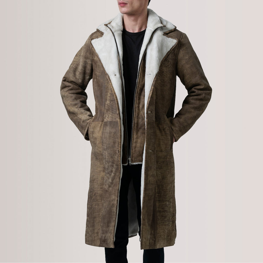 Cai Distressed Brown Leather Shearling Coat