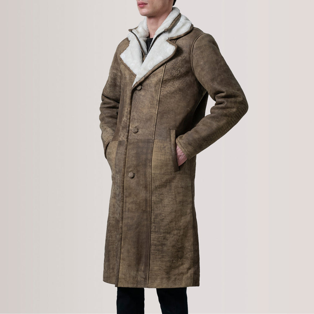 Cai Distressed Brown Leather Shearling Coat