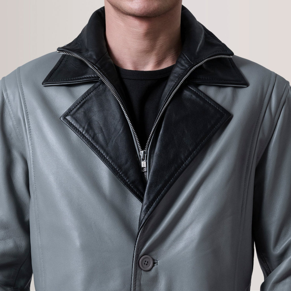 Charlton Grey Leather Single Breasted Coat