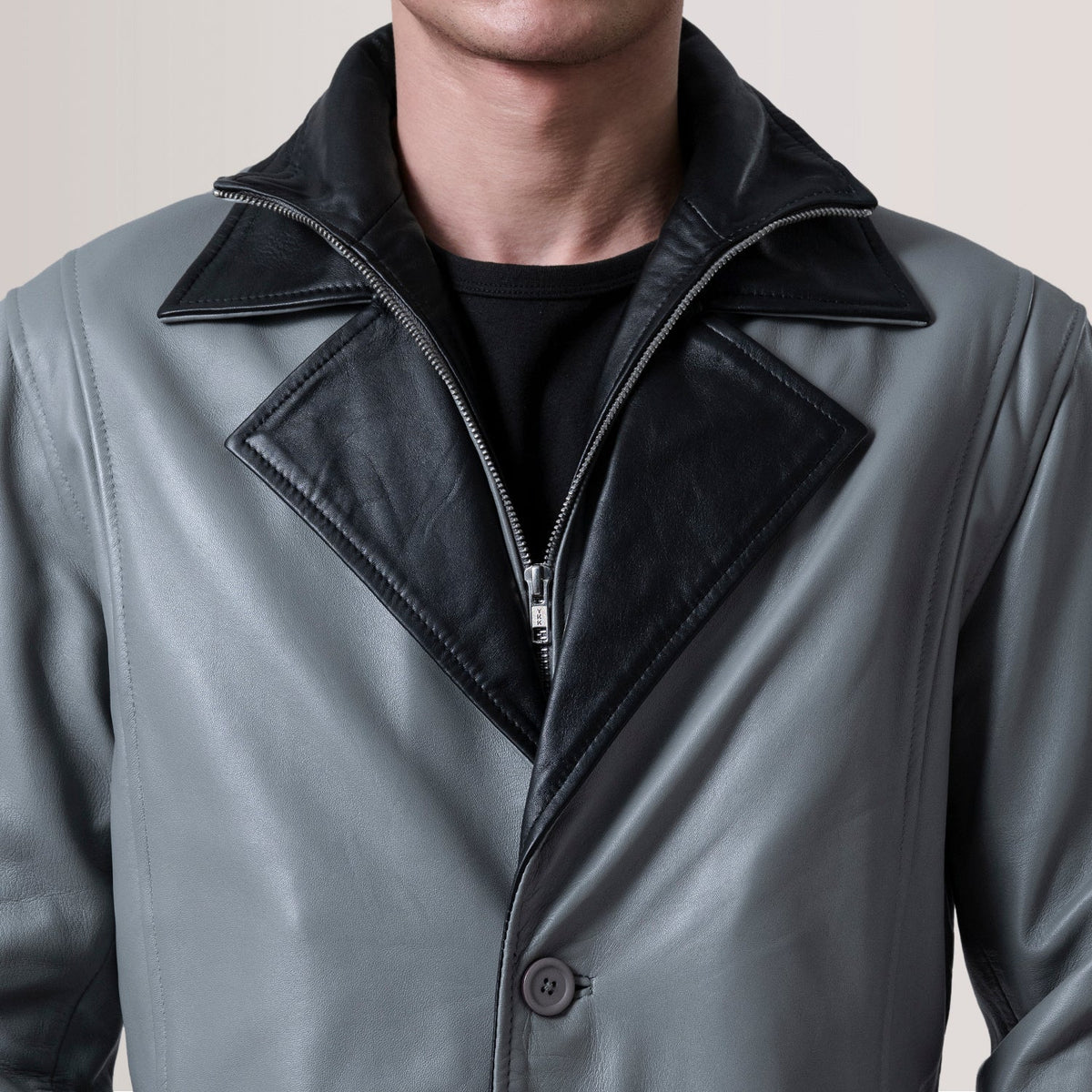 Charlton Grey Leather Single Breasted Coat