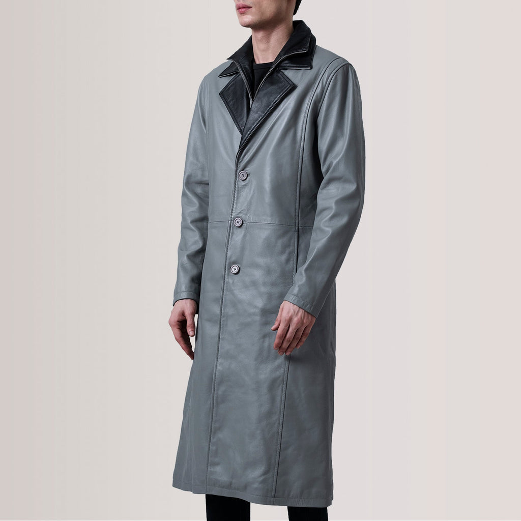 Charlton Grey Leather Single Breasted Coat