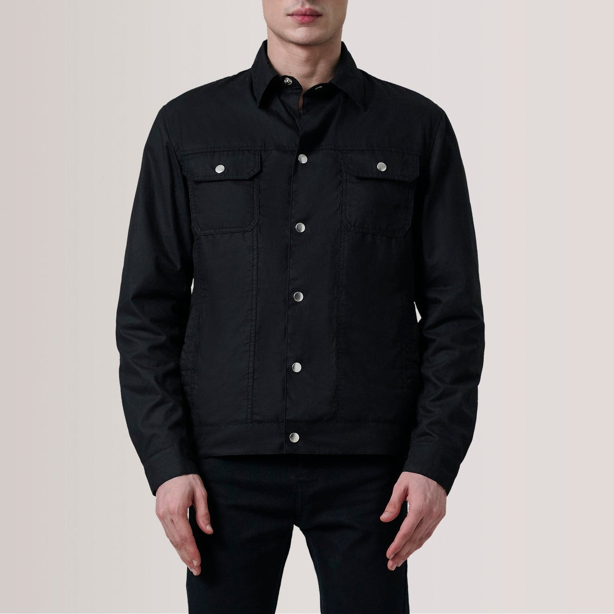 Colberto Black Waxed Canvas Trucker Jacket