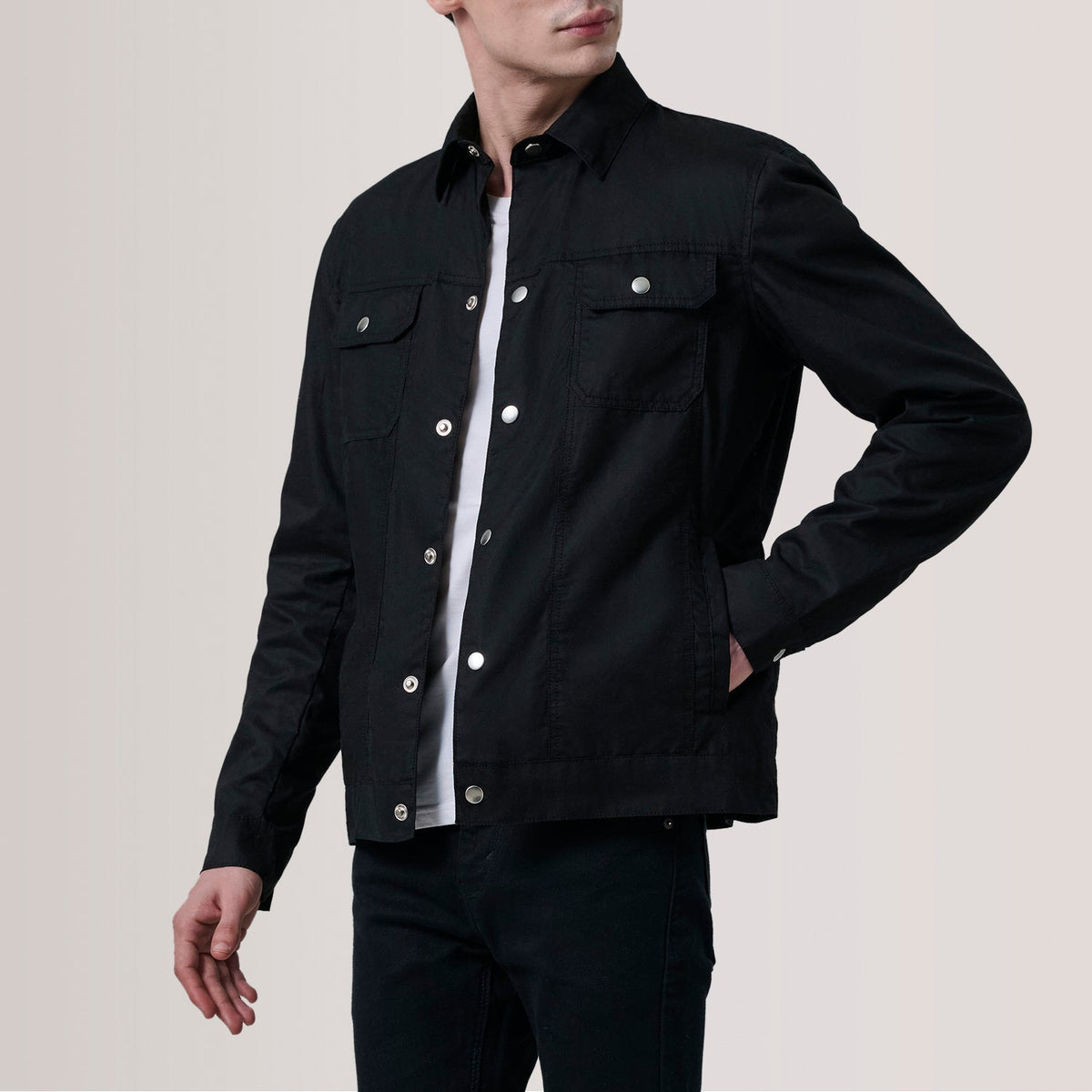 Colberto Black Waxed Canvas Trucker Jacket