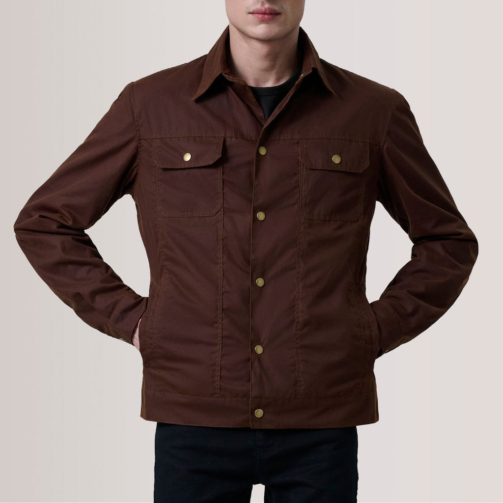 Colberto Brown Waxed Canvas Trucker Jacket