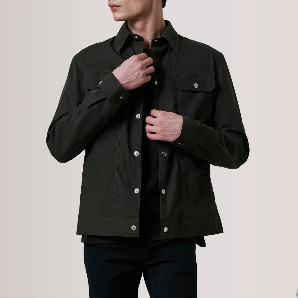 Colberto Olive Waxed Canvas Trucker Jacket