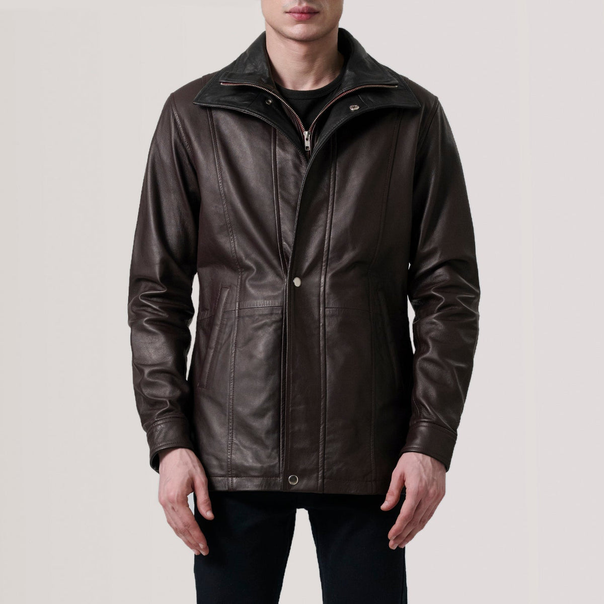 Connor Maroon Leather Coat