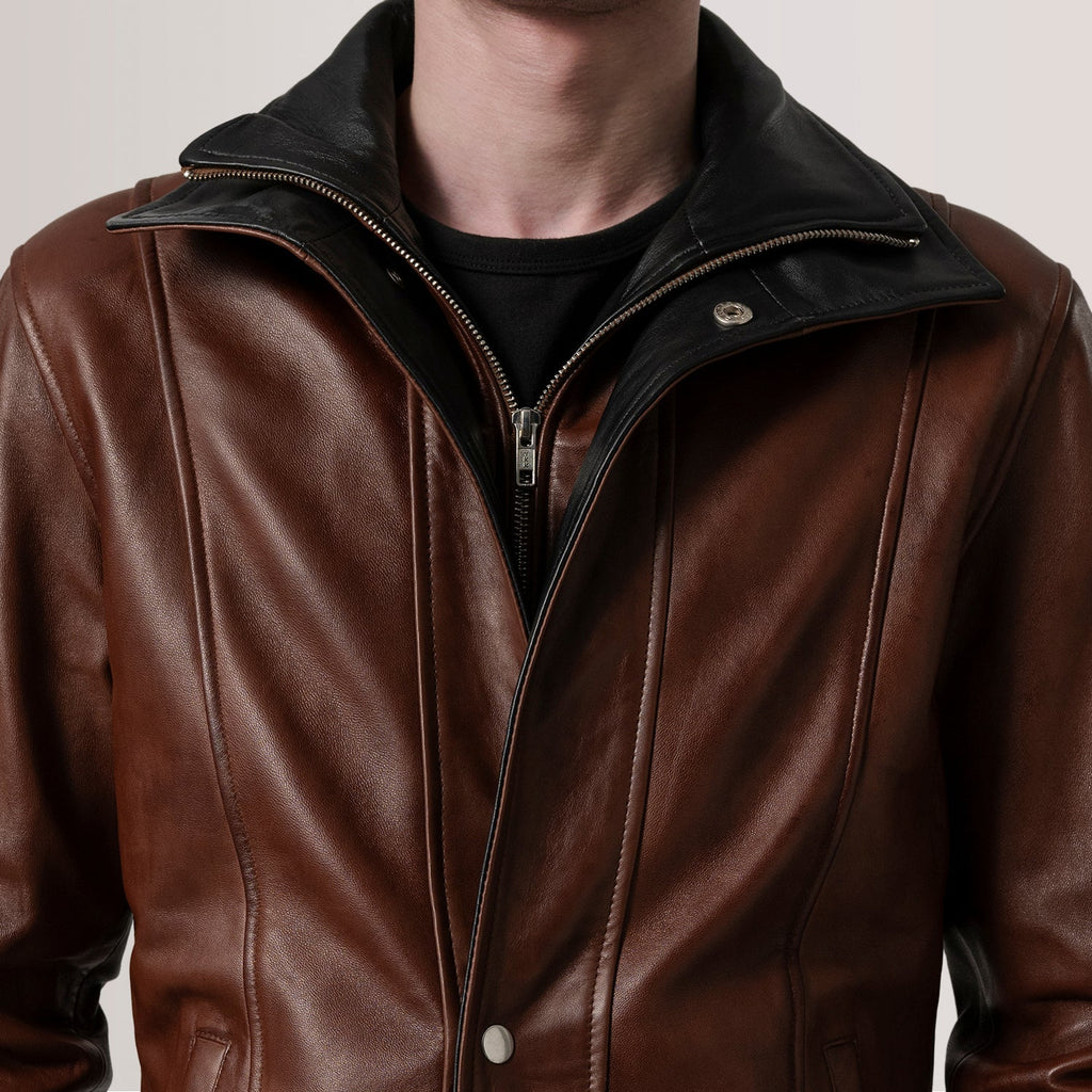Connor Waxed Brown Leather Coat