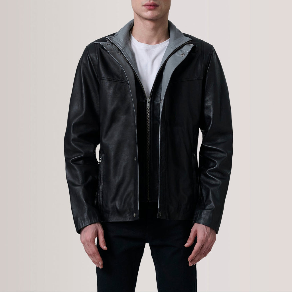 Henrik Black Leather Cafe Racer Jacket