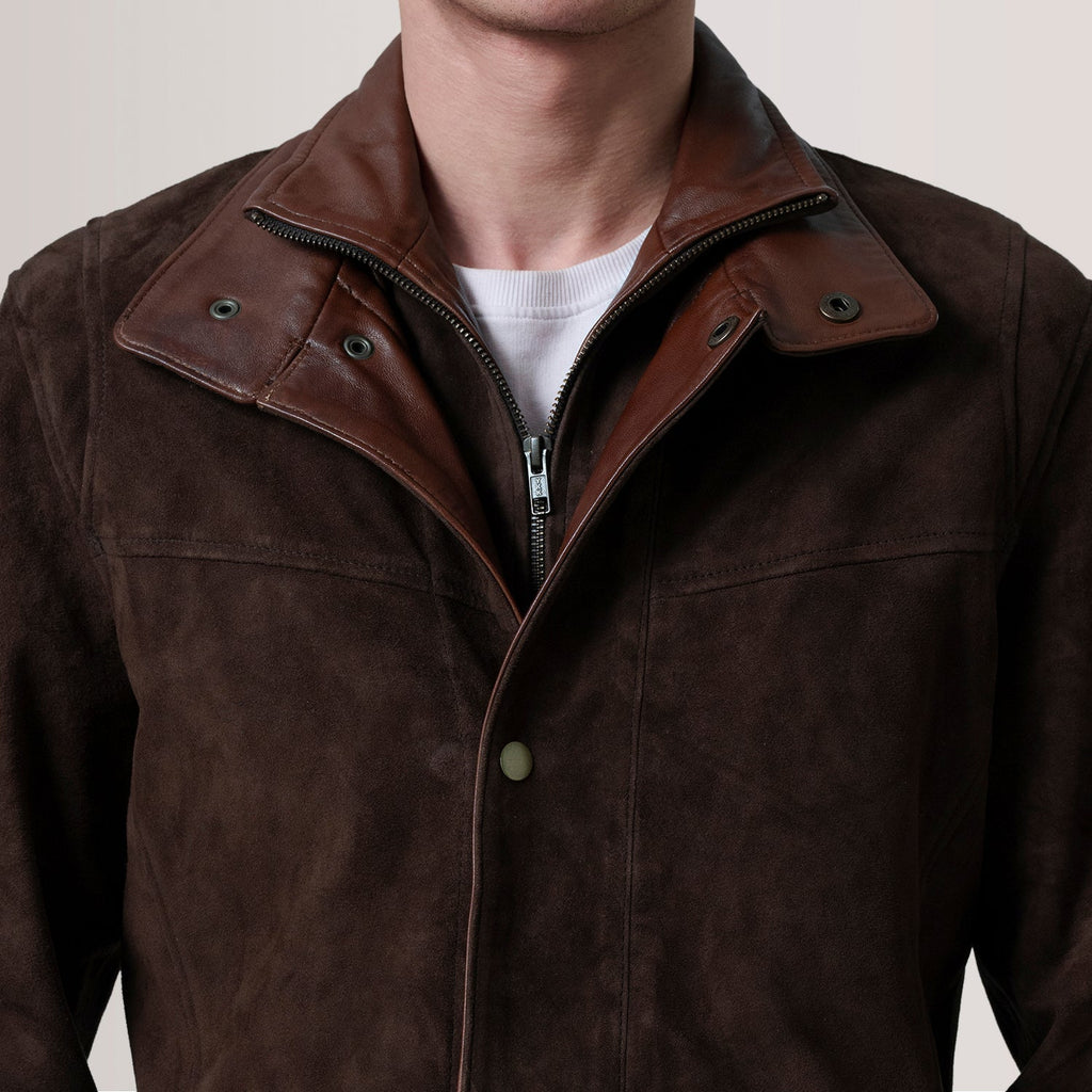 Henrik Brown Suede Cafe Racer Jacket
