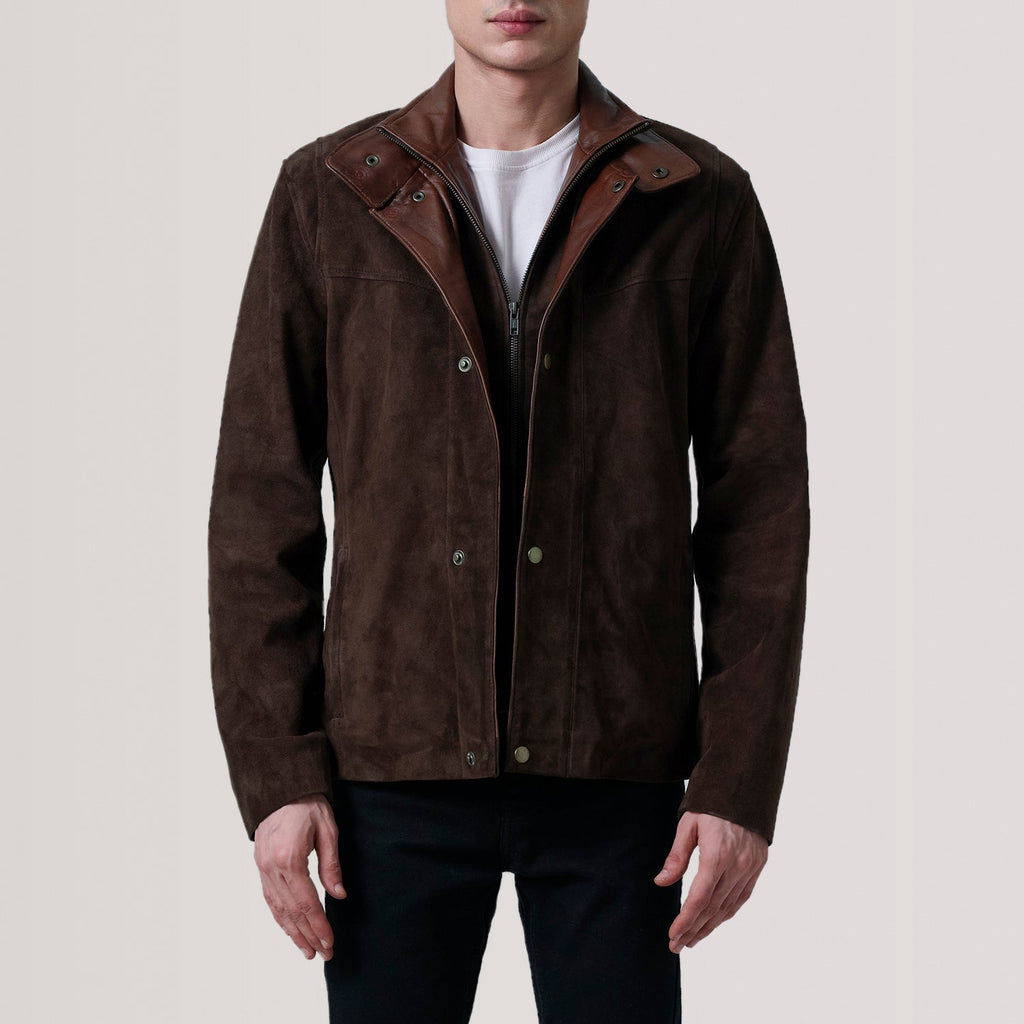 Henrik Brown Suede Cafe Racer Jacket