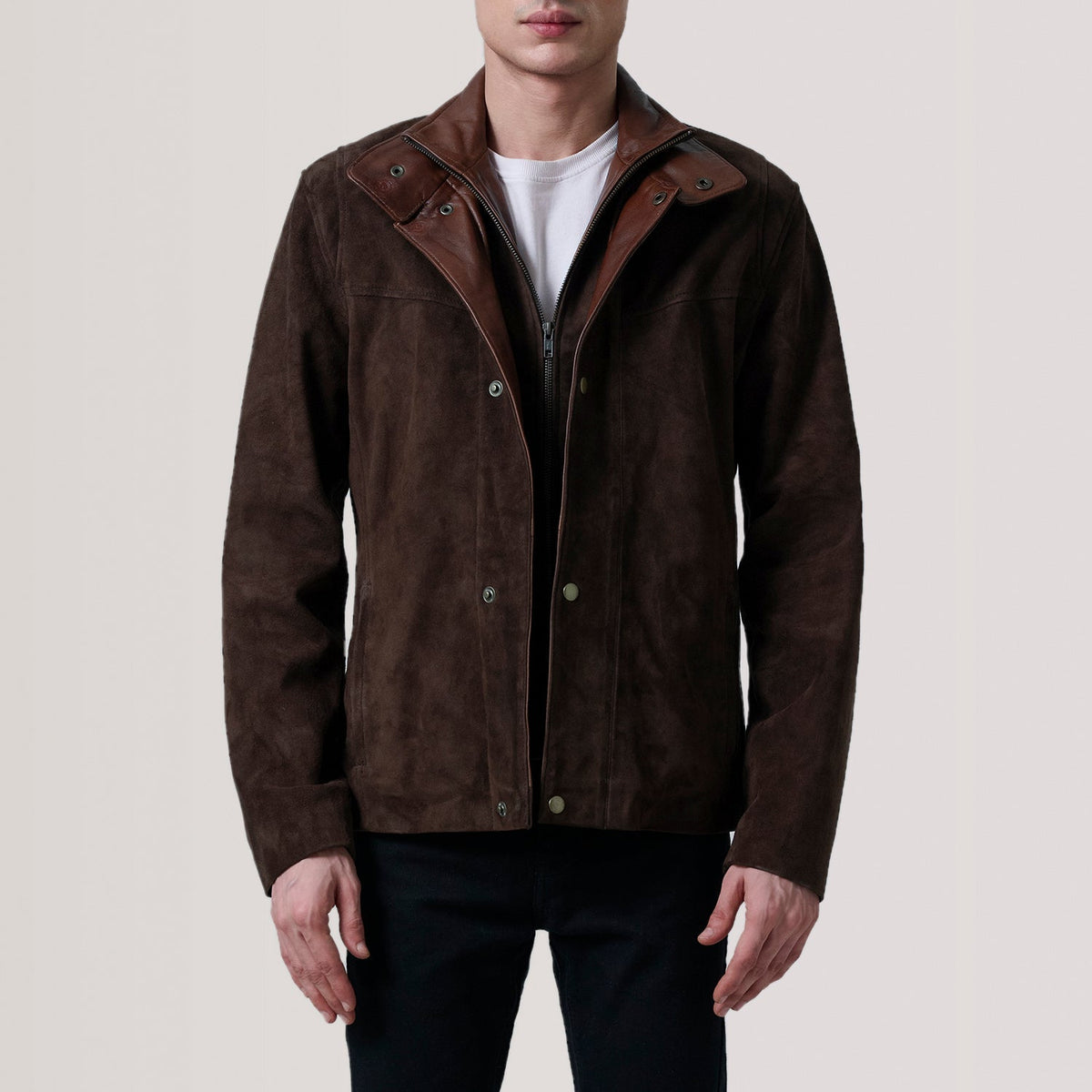 Henrik Brown Suede Cafe Racer Jacket