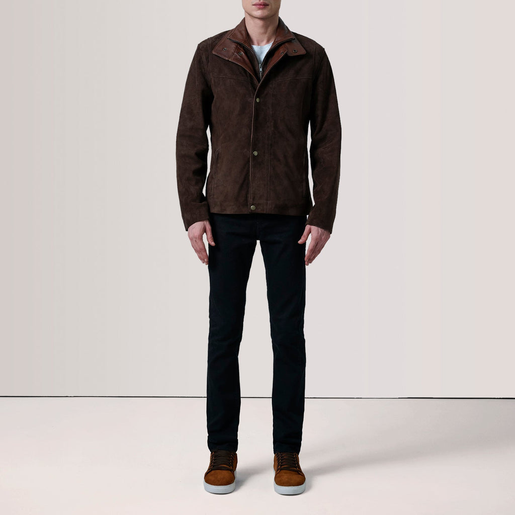 Henrik Brown Suede Cafe Racer Jacket