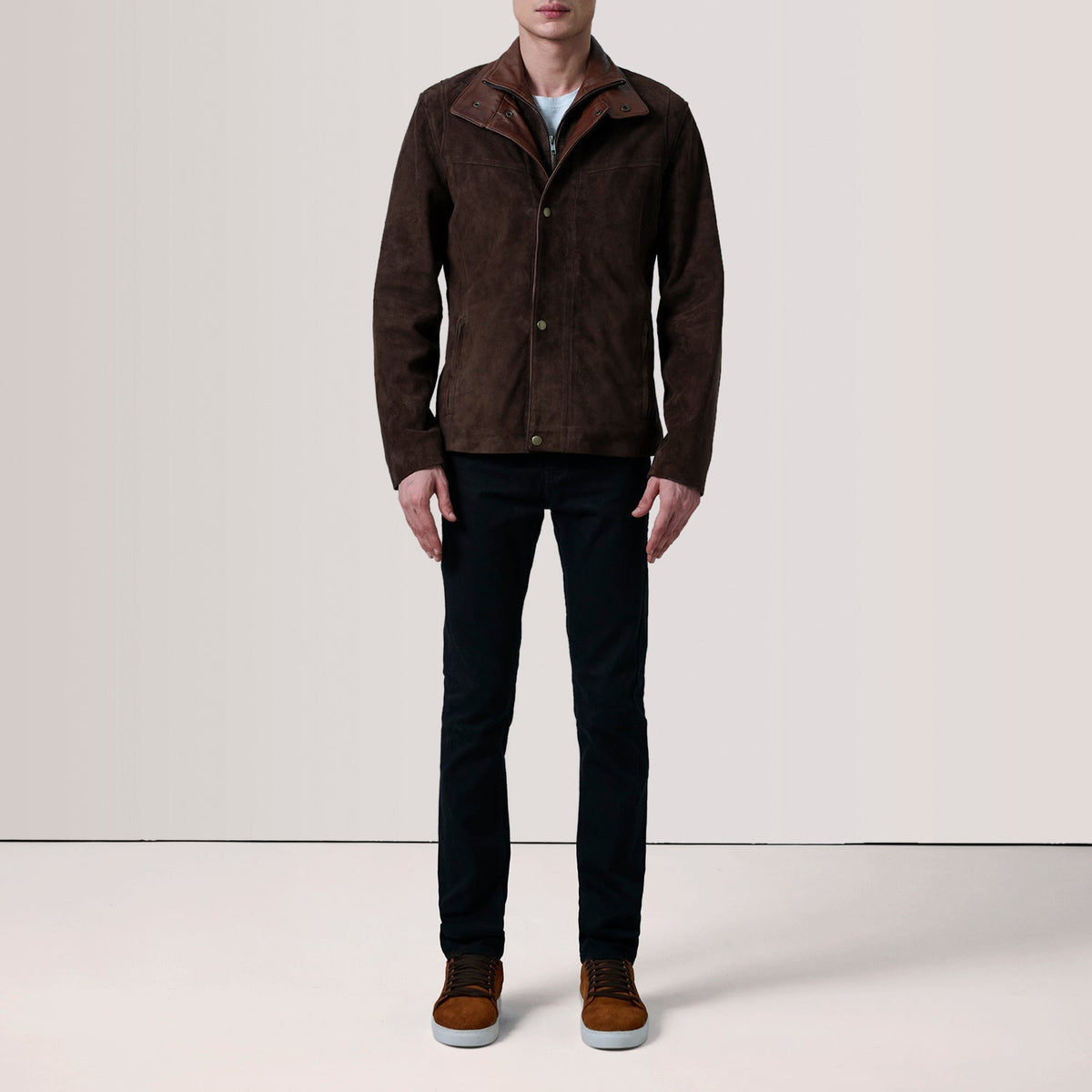 Henrik Brown Suede Cafe Racer Jacket