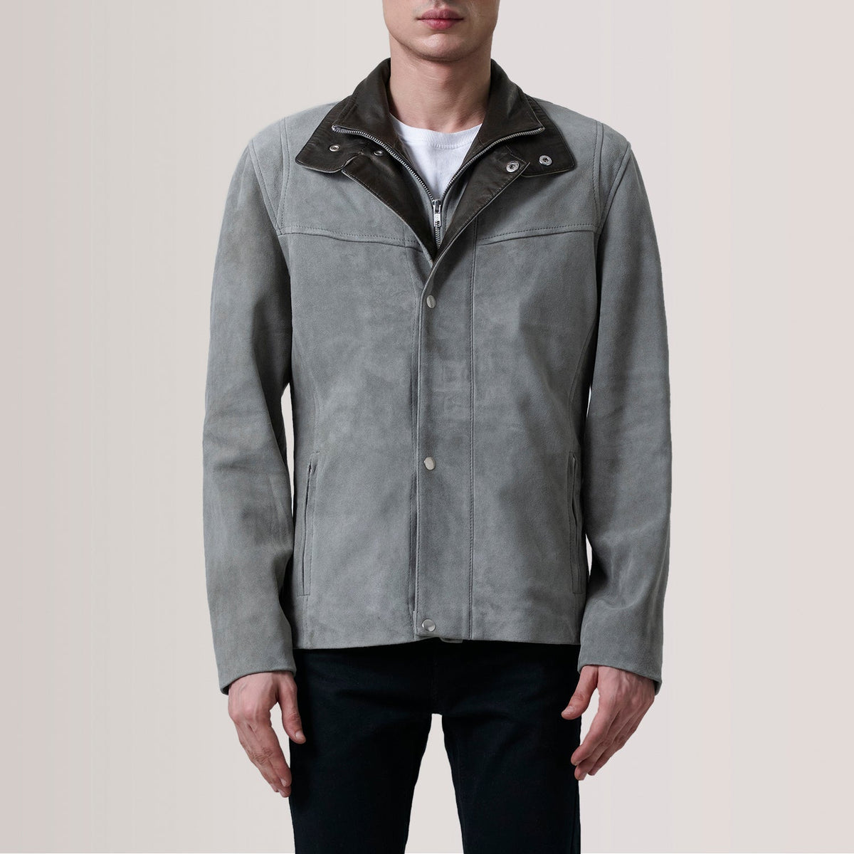 Henrik Grey Suede Cafe Racer Jacket