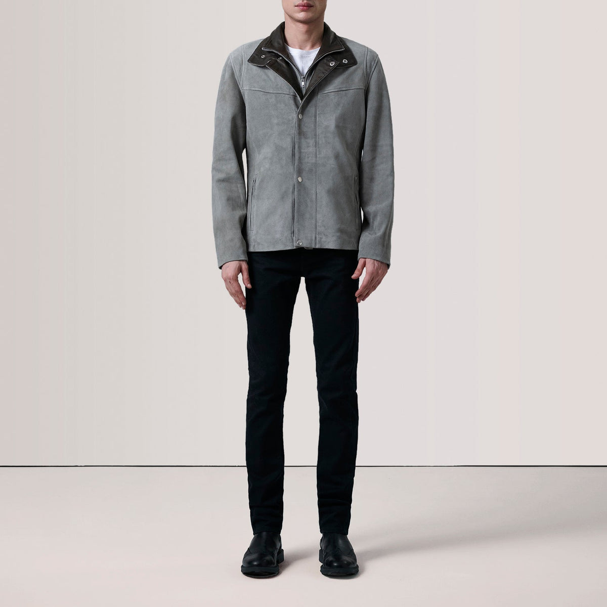 Henrik Grey Suede Cafe Racer Jacket