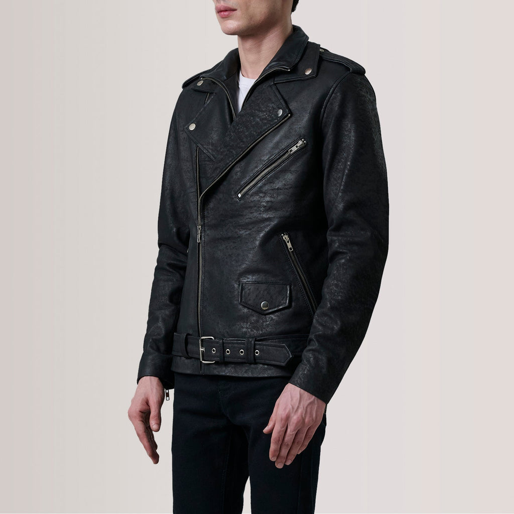 Kole Distressed Black Leather Double Rider Jacket