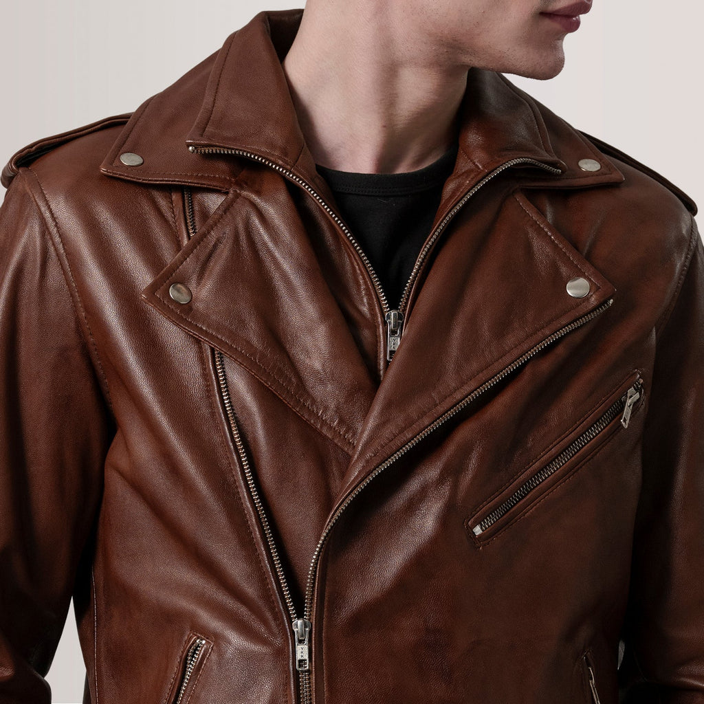 Kole Waxed Brown Leather Double Rider Jacket