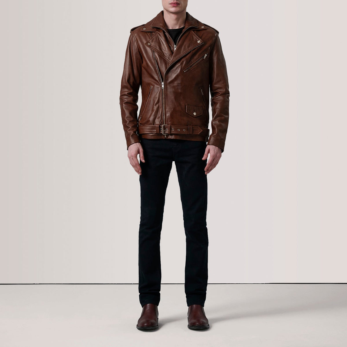 Kole Waxed Brown Leather Double Rider Jacket