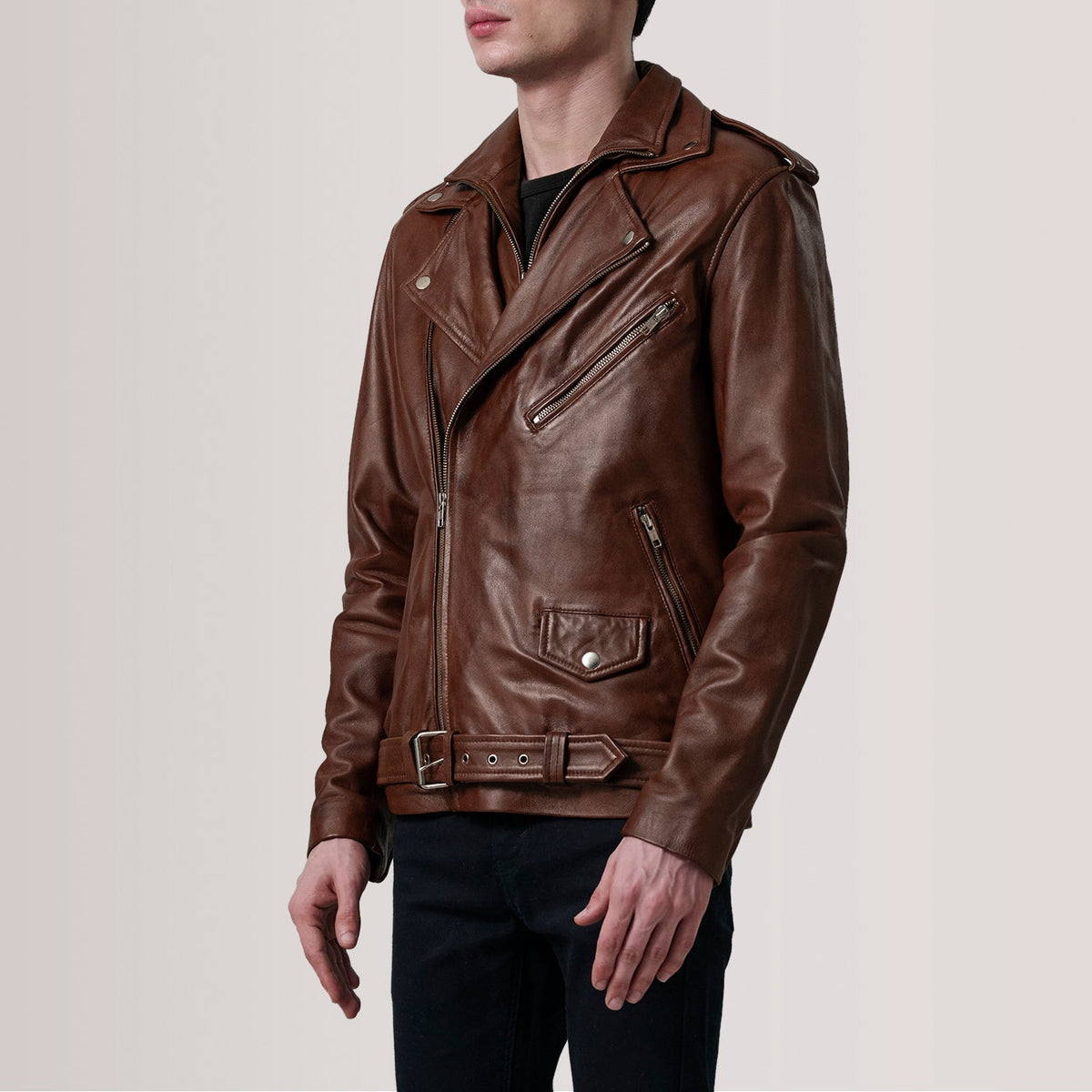 Kole Waxed Brown Leather Double Rider Jacket