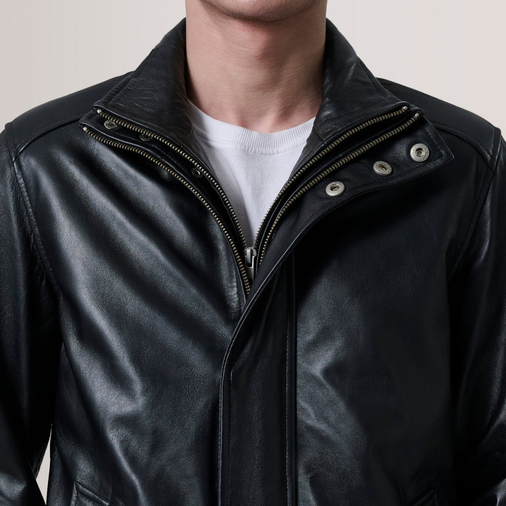 Lester Black Leather Bomber Jacket