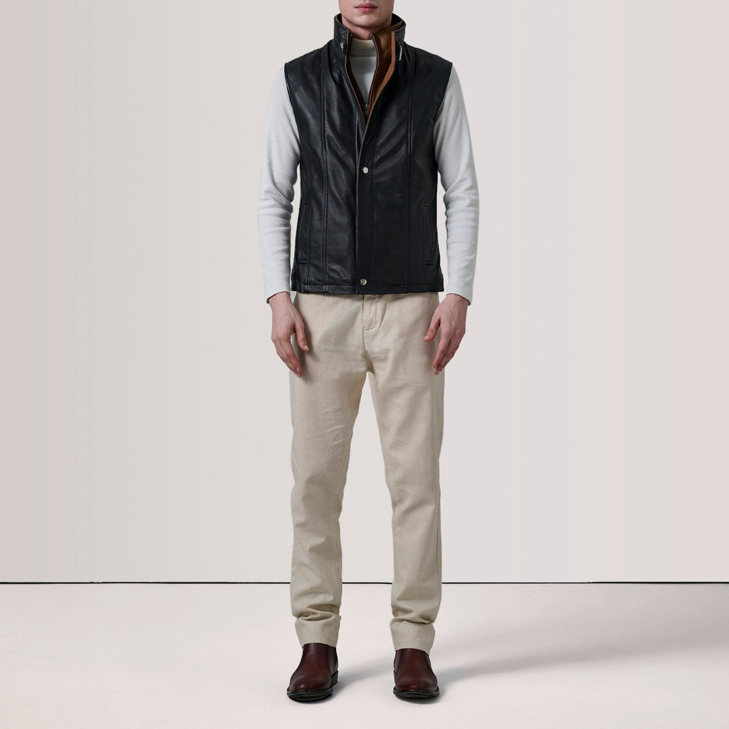 Zane Black Leather Vest