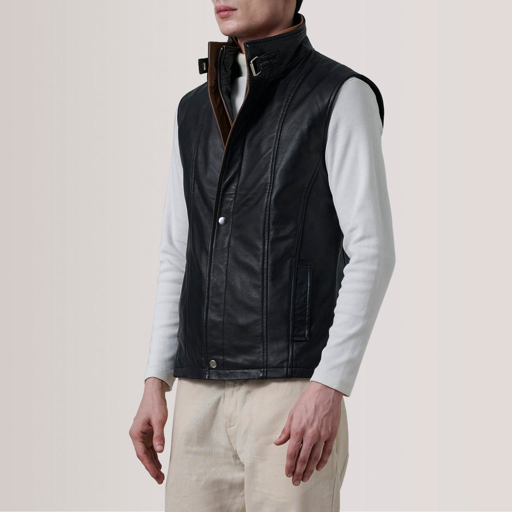 Zane Black Leather Vest