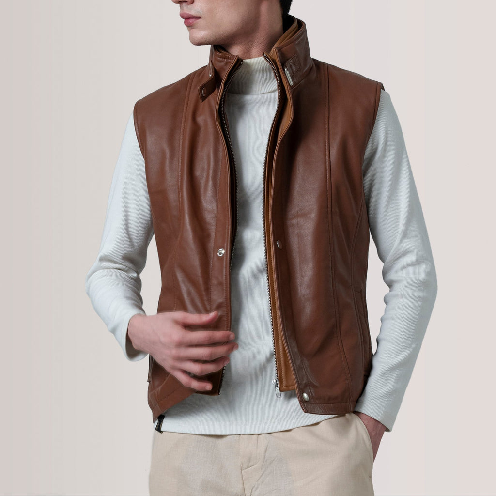 Zane Waxed Brown Leather Vest