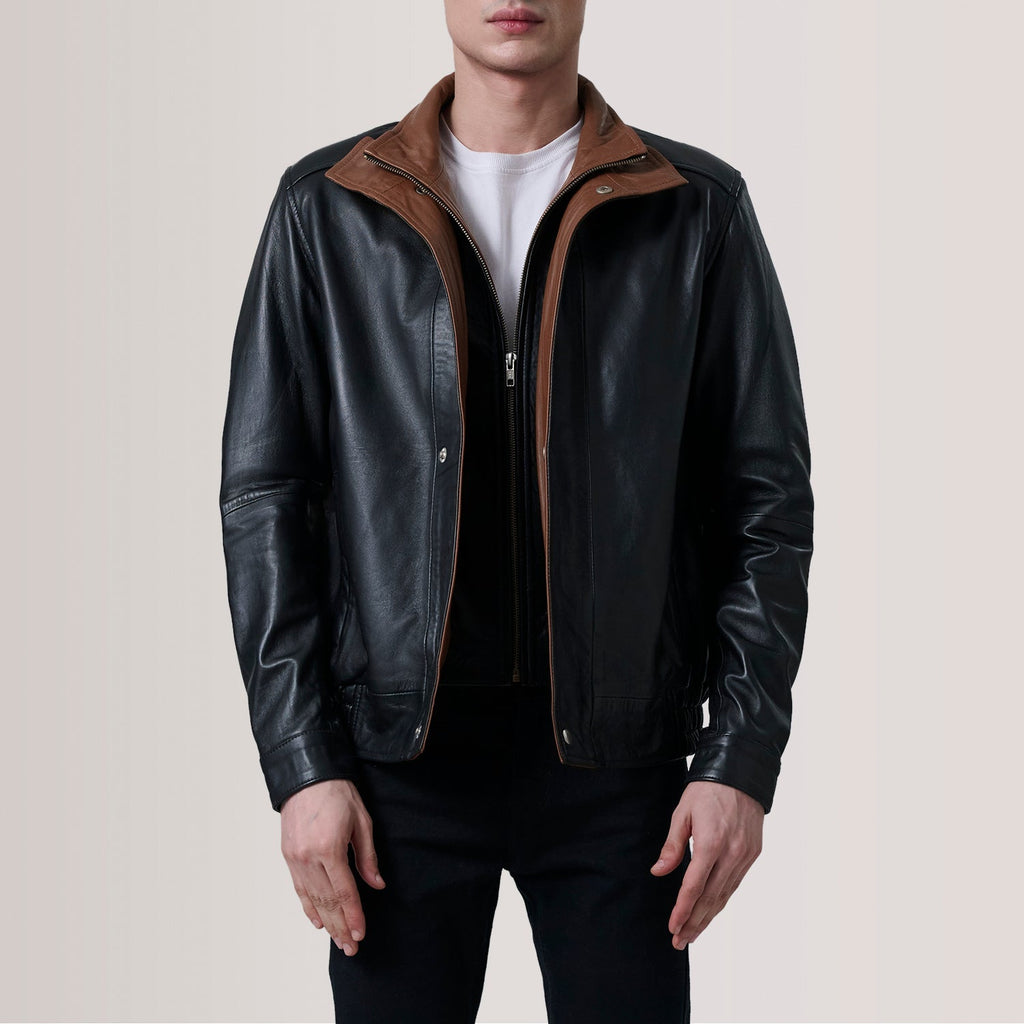 Alfred Black Leather Bomber Jacket
