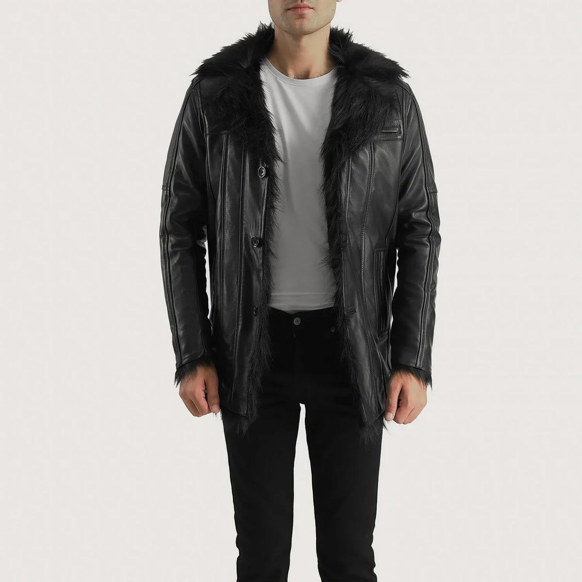 Furcliff Shaggy Black Leather Coat