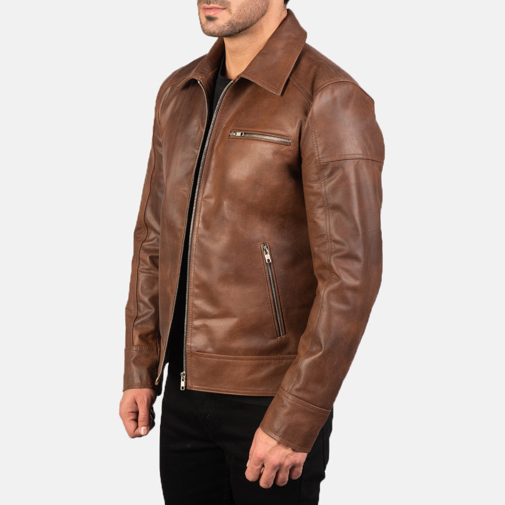 [FS] Lavendard Brown Leather Biker Jacket