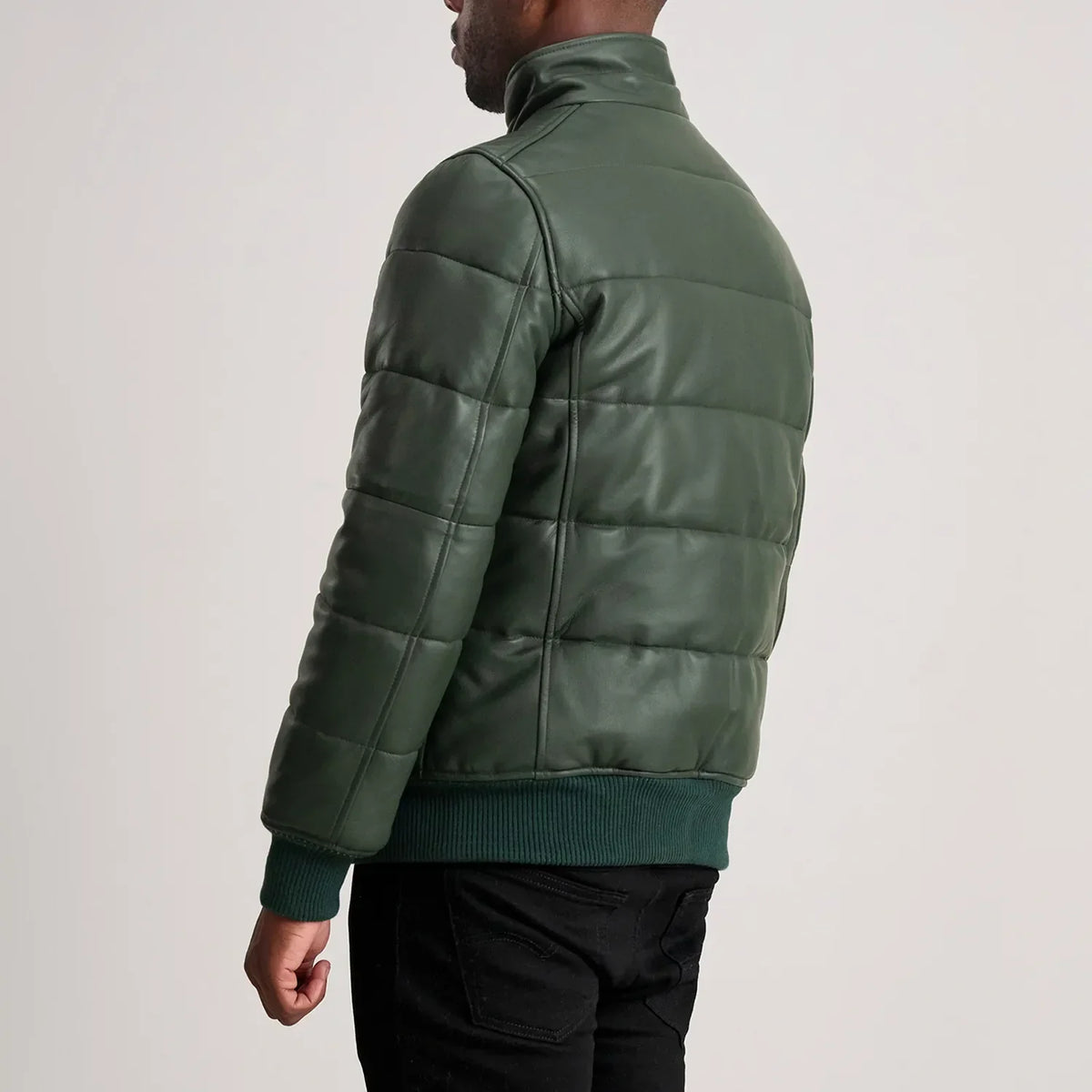 Lucas Green Leather Puffer Bomber Jacket