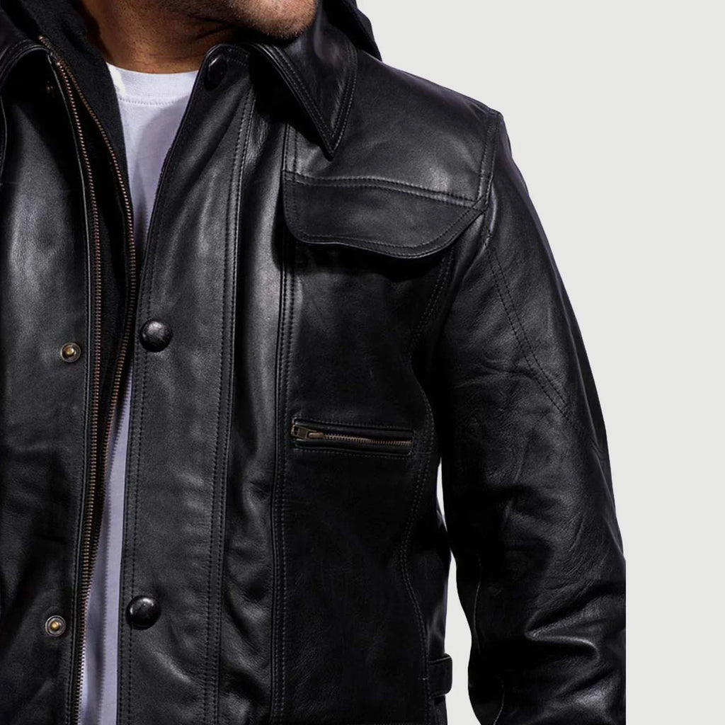 [FS] Moulder Hooded Black Leather Jacket